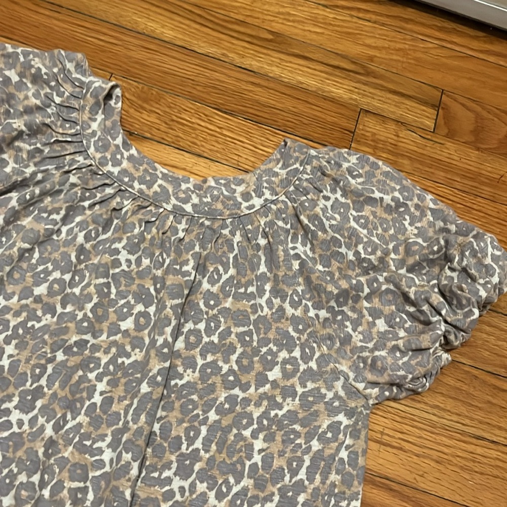 Anthropologie Maeve Linen Leopard Top Puff Sleeve - Picture 6 of 8
